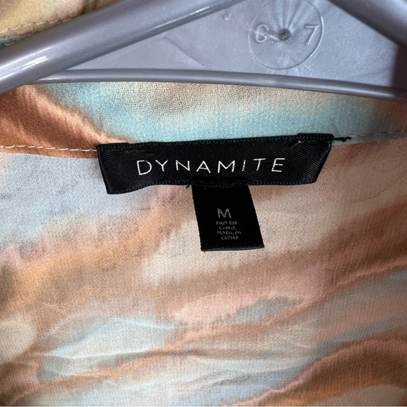 Dynamite blouse tie up swirls ribbon bow front brown Multicolor Tie-Front Blouse - Picture 8 of 11